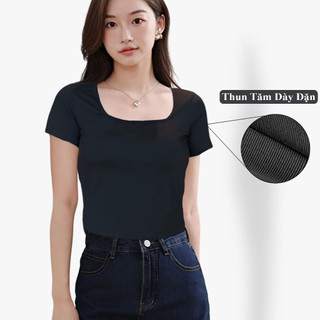 Áo Thun Croptop Ôm Body Nữ Cổ Vuông Chữ U Ngắn Tay Madela, Croptop Ngắn Tay Mùa Hè Nữ Cổ Vuông