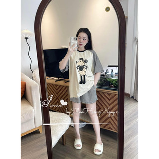 Set bộ đùi áo chân micky quần kẻ