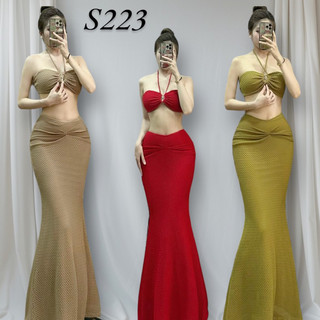 S223 - set 2 món đi biển áo cúp + chân váy đuôi cá nhún bụng - ngọc lucie