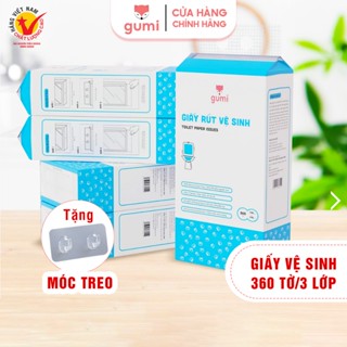 Giấy vệ sinh rút treo tường Gumi khăn giấy cao cấp 360 tờ 3 lớp giá rẻ tặng móc treo nhà tắm