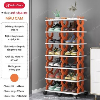 Kệ Giày Đôi 7 Tầng Để 14 Đôi Giày Dép, Kệ Dày Dép Nhựa Cứng Có Bánh Xe Di Chuyển, Giá Để Giày Dép Tiện Lợi Aplus