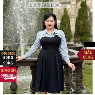 Váy bigsize nữ đầm dự tiệc đi chơi kiểu cổ sơ mi tay dài vải cotton lạnh LUCY FASHION 50 - 90kg