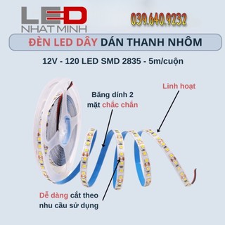 Cuộn 5m led dây dán 2835 12v 120, 180, 240 mắt led - ánh sáng vàng, trắng