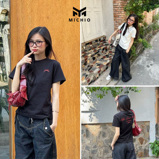 Áo Babytee, Áo thun MICHIO nữ cổ tròn, tay ngắn, hoạ tiết nơ cá tính 100% cotton
