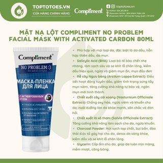 "Mặt nạ lột Compliment No Problem Facial Mask With Activated Carbon làm sạch sâu, thu nhỏ lỗ chân lông 80ml "