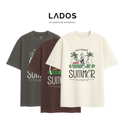 Áo thun cổ tròn ngắn tay in hình summer LADOS-9175 form relaxfit in trẻ trung năng động