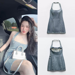 Đầm denim cổ yếm dáng ngắn zara xuất