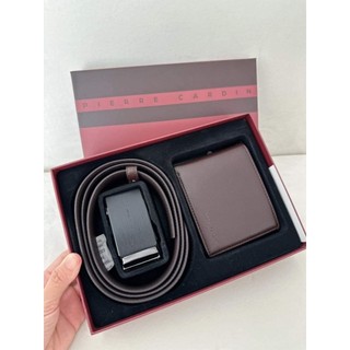 Set thắt lưng dây nịt mặt trượt kéo kèm ví da Pierre Cardin kèm túi giấy