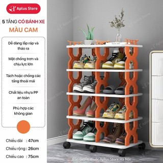 Kệ Giày Đôi 5 Tầng Để 10 Đôi Giày Dép, Kệ Dày Dép Nhựa Cứng Có Bánh Xe Di Chuyển, Giá Để Giày Dép Tiện Lợi Aplus