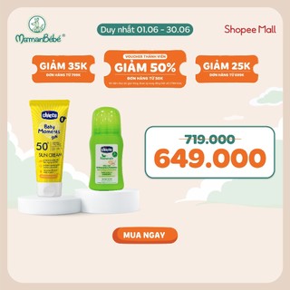 (Tặng túi đựng) Combo 1 Kem chống nắng 3 tác động SPF 50+ Chicco + 1 Lăn đa năng xua muỗi Chicco 60ml