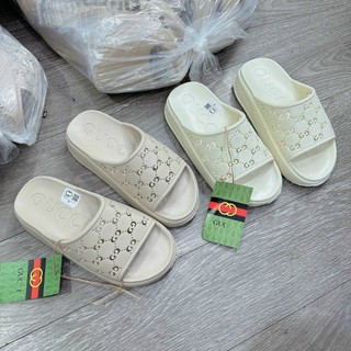 Dép bánh mì gc nữ nam quai ngang đế cao 5cm logo dập đủ size