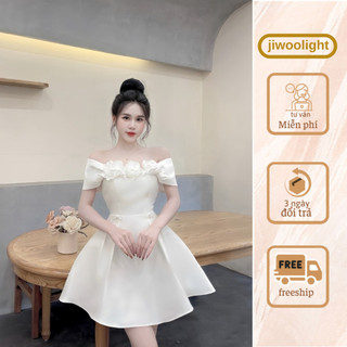 Đầm váy fafta mini trễ vai mix hoa mặc được 2 kiểu dáng xoè kèm tag nơ hàng thiết kế