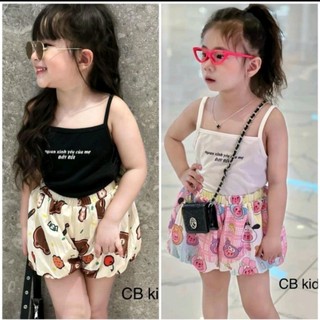 Bộ quần áo bé gái- Bộ đồ 2 dây đính hoa gắn quần bom dễ thương cho bé từ 8 kg đến 18kg