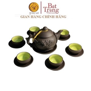 Bộ ấm chén tử sa đắp nổi gốm sứ bát tràng - dung tích 500 ml-ts0002