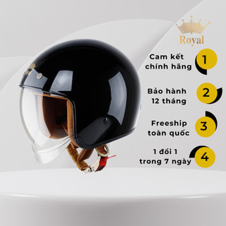 Mũ bảo hiểm 3/4 kính âm Royal M139 đen bóng size M L XL chính hãng bảo hành 12 tháng