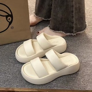 DÉP nữ đế bằng quai da nệm êm chân DS NN Đẹp Màu Đen Kem Đế Cao 4cm Xinh Đi CHƠI Hot Mới