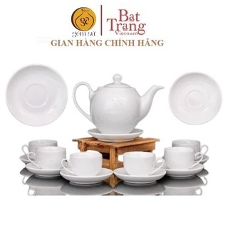 Bộ ấm chén uống trà trà dáng cao men trắng Bát Tràng dung tích 500ml- ML0001