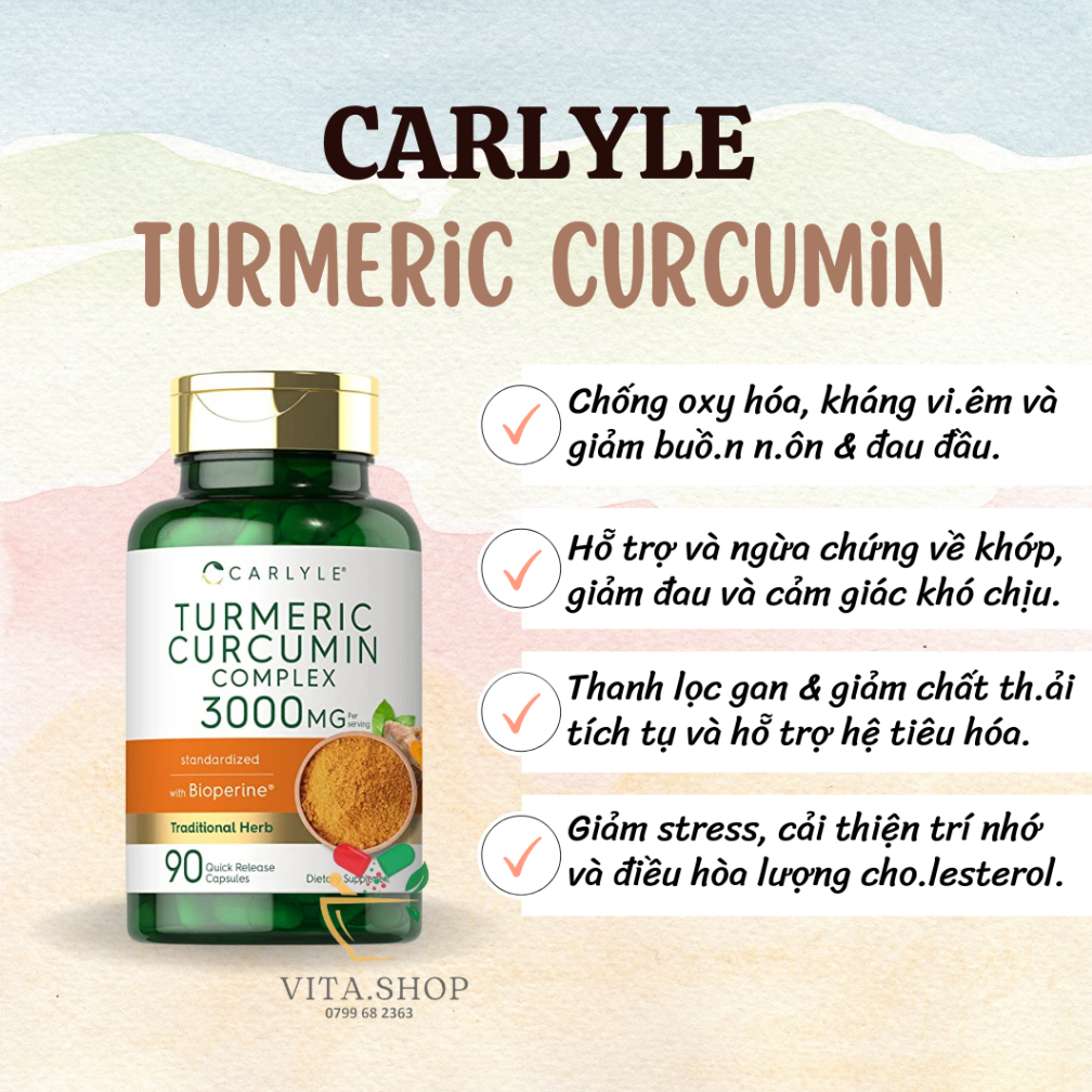 Viên Tinh Chất Nghệ Kết Hợp Hạt Tiêu Đen Carlyle Turmeric Curcumin Complex With Bioperine 3000mg