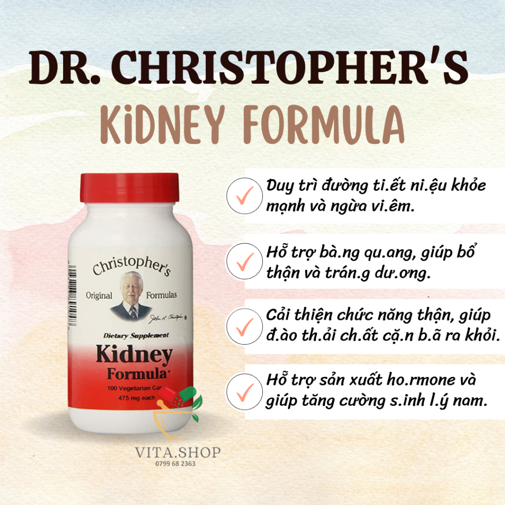 Dr. Christopher's Original Formulas Kidney Formula 475mg - Viên Uống Bổ Thận 100 viên