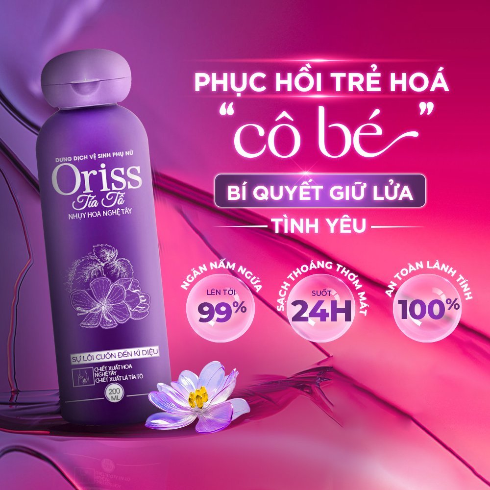Dung dịch vệ sinh phụ nữ Oriss tía tô làm sạch dịu nhẹ ngăn mùi ngừa vấn đề phụ khoa 200ml