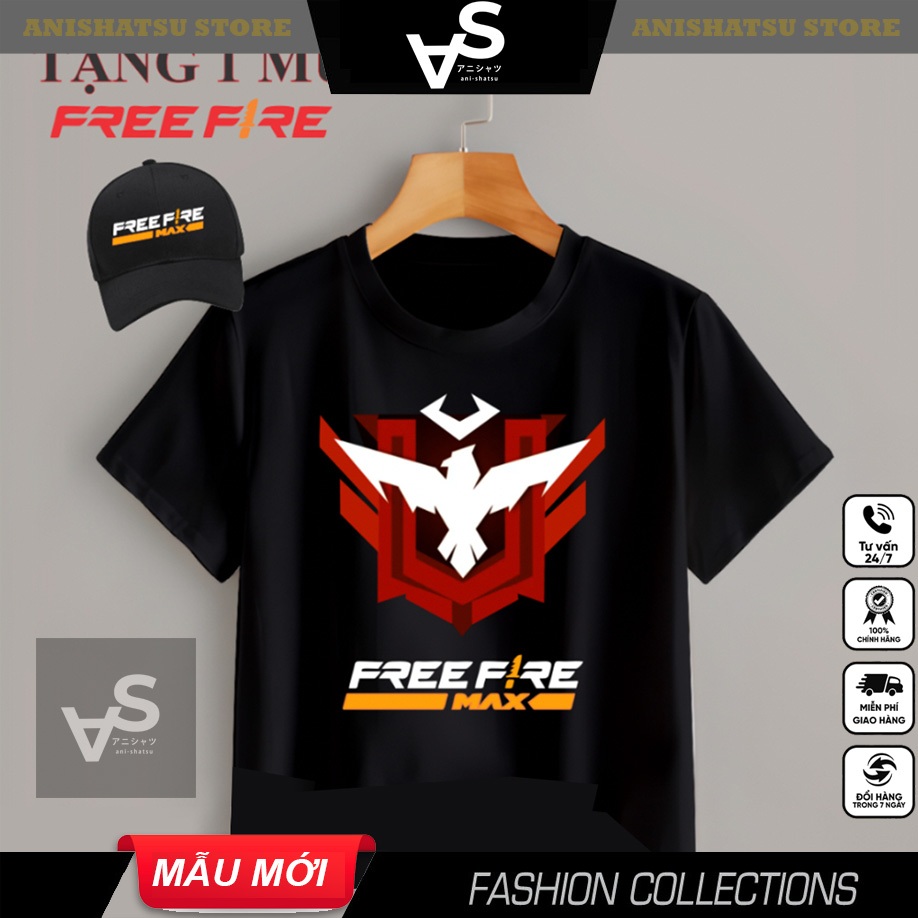Áo Thun Đen Free Fire Max Tặng Mũ Free Fire Cực Chất Cho Bé Trai Bé Gái