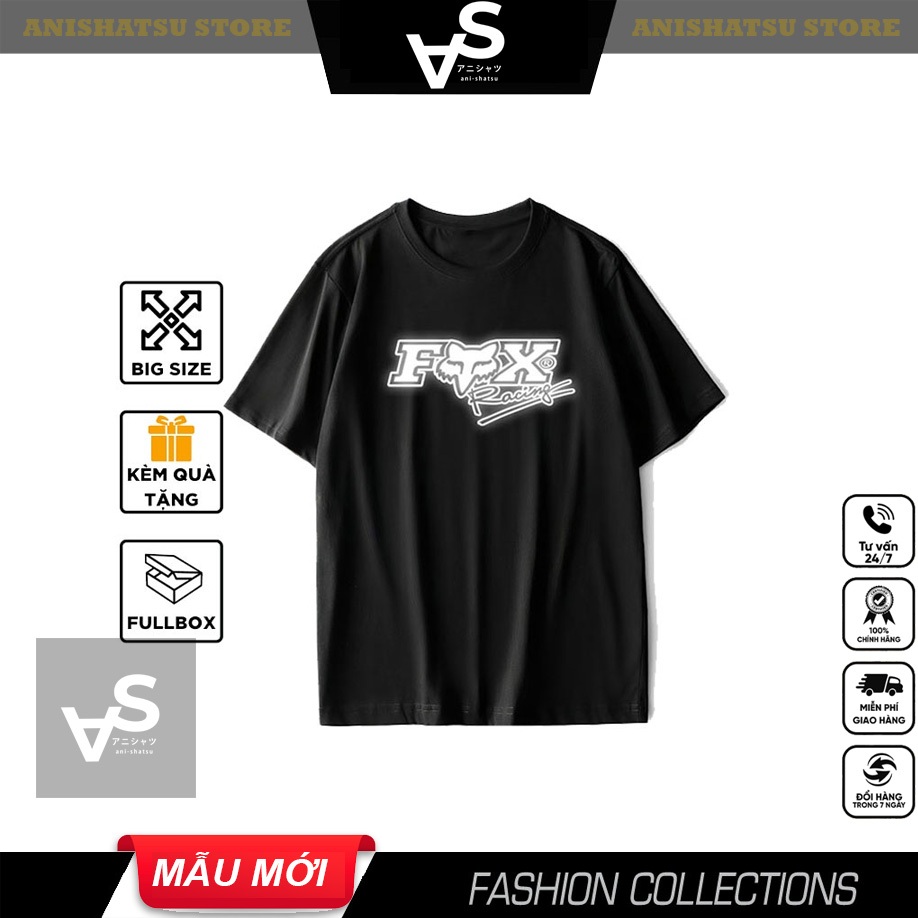 Áo thun nam racing boy FOX phản quang cổ tròn tay ngắn màu đen mẫu Biker xe độ, xe đua rcb