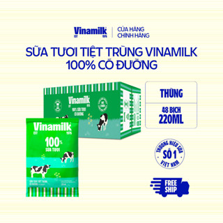 Thùng 48 bịch Sữa tươi tiệt trùng có đường Vinamilk 100% Sữa tươi 220ml