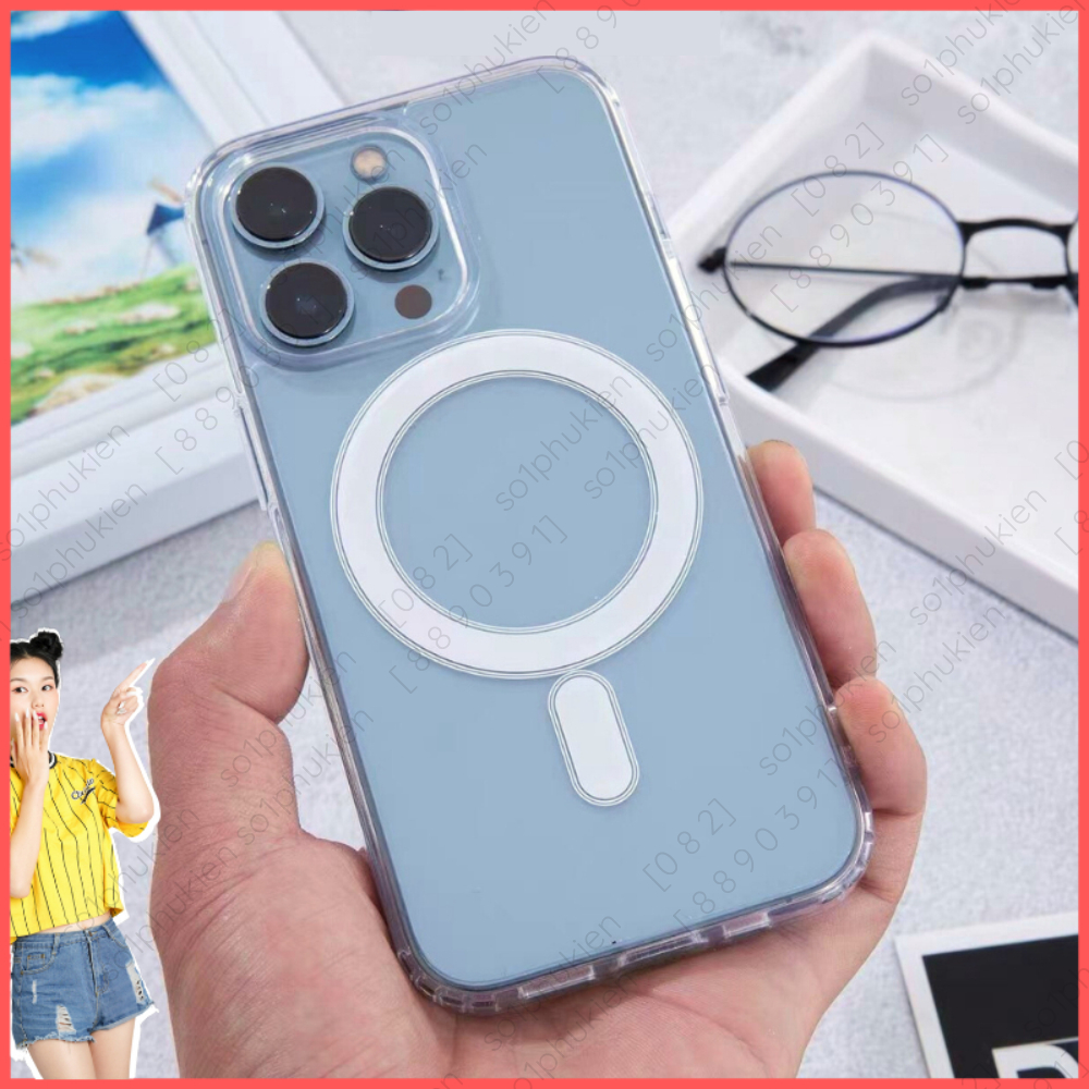  Ốp điện thoại chống sốc Hỗ trợ sạc không dây iPhone 16 15 14 13 12 Plus Pro Promax Mini Ốp iP trong suốt Magnetic Case 