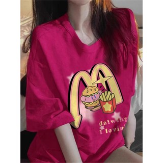 Local brand Focus Fashion áo thun Trái rồng cổ tròn in Mùa hè 2024 áo phông nữ đẹp form rộng nữ 100%cotton