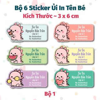 Bộ 6 Sticker Ủi In Tên Bé Mẫu Khủng Long Hồng - Sticker Ủi Quần Áo, Ba lô, Chăn Gối Đánh Dấu Đồ Dùng Cá Nhân Cho Bé