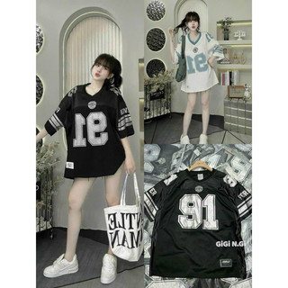 ÁO THUN IN SỐ 91 cổ V kiểu dáng bóng chày COTTON LỔ MÁT MỊN HÀNG ĐẸP VNXK