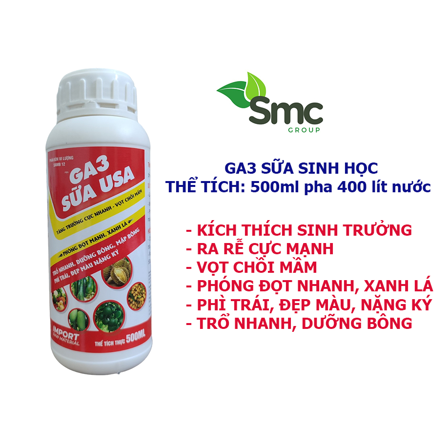 Phân bón GA3 Sữa USA 500ml, phân bón sinh học ga3 sữa, kích thích đâm chồi, đẻ nhanh, ra rễ, phì trá