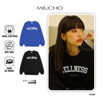 Áo sweater nữ form rộng ST004 Miucho vải chân cua in basic