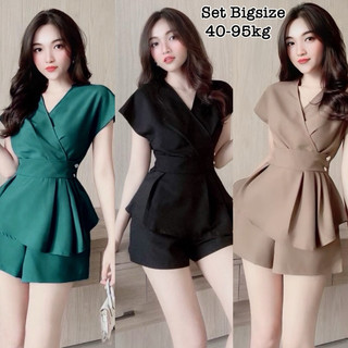 Thời Trang Bigsize ÉN NHỎ - Set Bộ Áo Đắp Chéo và Quần Đùi Có Bigsize Nữ Vải Lụa Chéo Thái Thiết Kế  Cao Cấp 40-95kg