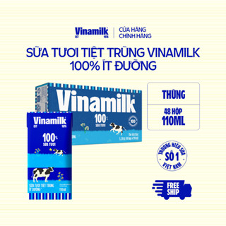 Thùng 48 sữa tươi tiệt trùng Vinamilk 100% ít đường 110ml