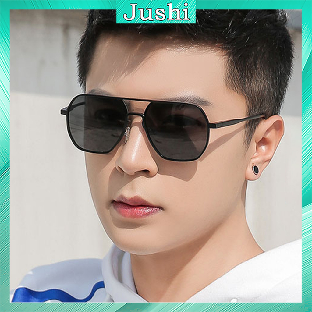 Kính râm nam thời trang 2026, kính mát nam du lịch hè Hàn Quốc gọng kim loại màu đen, xanh ngầu cho mặt vuông, tròn