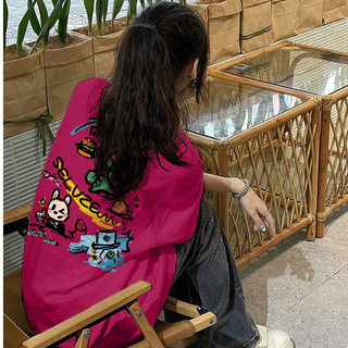 Focus Local brand Fashion áo thun Trái rồng form rộng in Mùa hè 2024 áo phông nữ in hoạt hình cổ tròn nữ 100%cotton