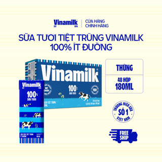 Thùng 48 Hộp Sữa tươi tiệt trùng Vinamilk 100% Ít Đường 180ml
