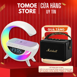 Bộ Sạc Không Dây 15W, Loa Chữ G Đèn Xung Quanh Nhà Thông Minh Kết Nối Bluetooth, Kèm Đồng Hồ