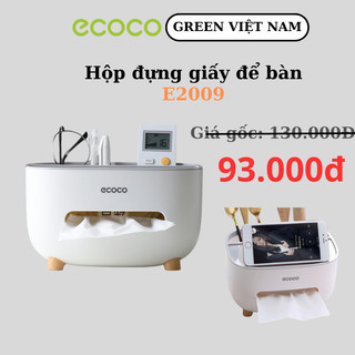 Hộp Giấy Để Bàn ECOCO E2009 - Hộp Đựng Khăn Giấy Đa Năng Kèm Khay Để Điện Thoại, Điều Khiển...