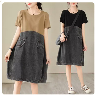B44 Đầm big size dáng suông phối 2 nửa màu thời trang