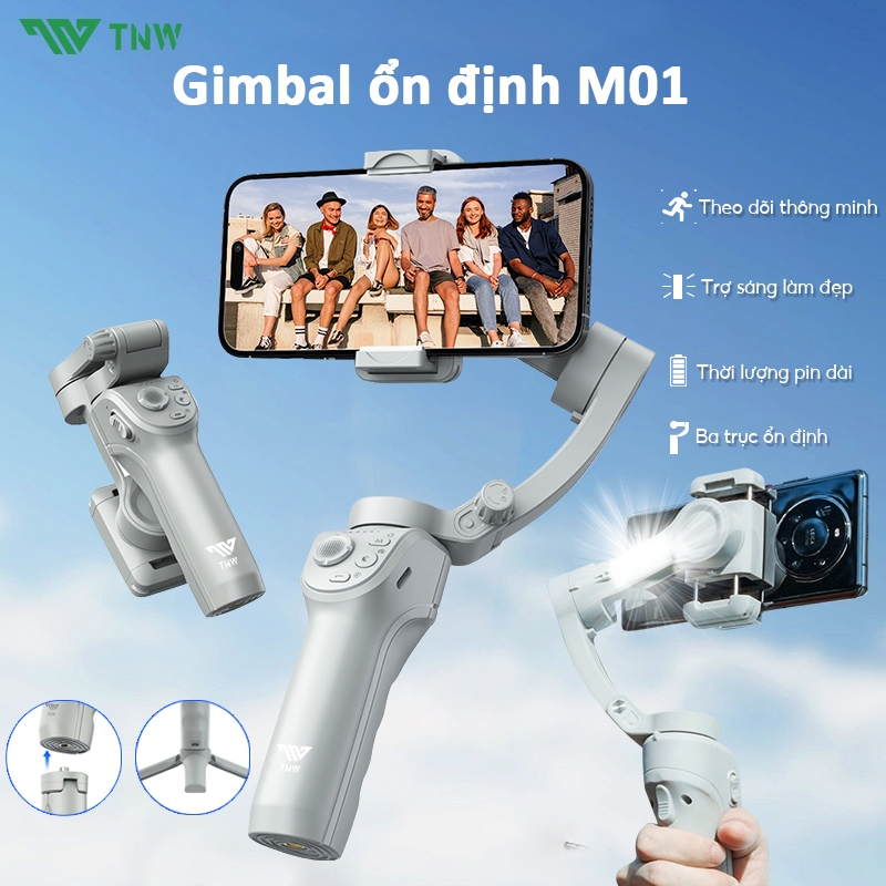 TNW M01 Gimbal chống rung điện thoại gọn nhẹ theo dõi khuôn mặt,Gimbal chống rung điện thoại 3 trục
