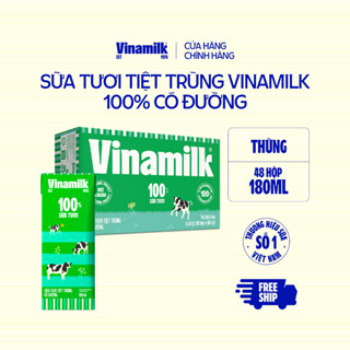 Thùng 48 Hộp Sữa tươi tiệt trùng Vinamilk 100% Có đường 180ml