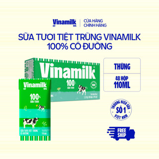 Thùng 48 hộp sữa tươi tiệt trùng Vinamilk 100% có đường 110ml