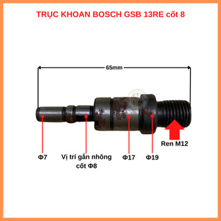 (Spindle) Trục - Cốt khoan BOSCH GSB 13RE gắn nhông lỗ 8mm, 10mm và 12mm
