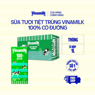 Thùng 12 Hộp Sữa tươi tiệt trùng Vinamilk 100% Có đường Hộp giấy 1L