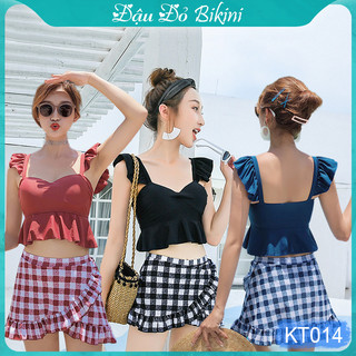 Bikini 2 mảnh, đồ bơi nữ chất bơi lycra lạnh cao cấp, dáng áo croptop có gọng đệm, quần váy cách điệu nữ tính,  | KT014