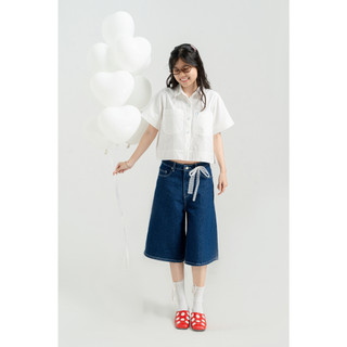 Quần short jeans dáng ngố màu indigo LENclothing 10749