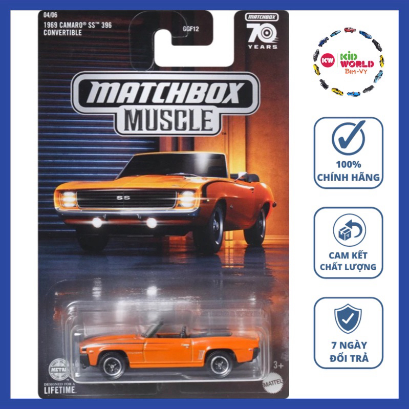Xe mô hình Matchbox Muscle Series 1969 Camaro SS 396 Convertible HLM77.