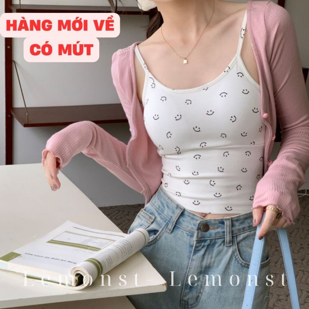 Sẵn- Áo 2 Dây Thun Mặt Cười Cho Nữ Lemonst